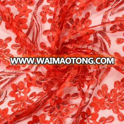 2018 New Design Women Dresses Fabrics High Quality Red Sequin fabric